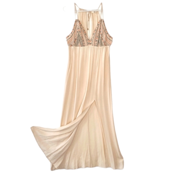 Spirit Hyw Maxi Dress Sz M Beige  Sleeveless Side Slit - Picture 13 of 13